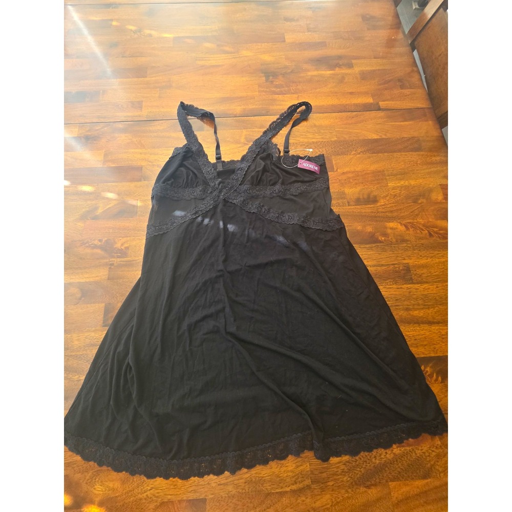 Adore Me Black Lace Trim Full Slip/Chemise Adjustable Straps Womens 0X 061